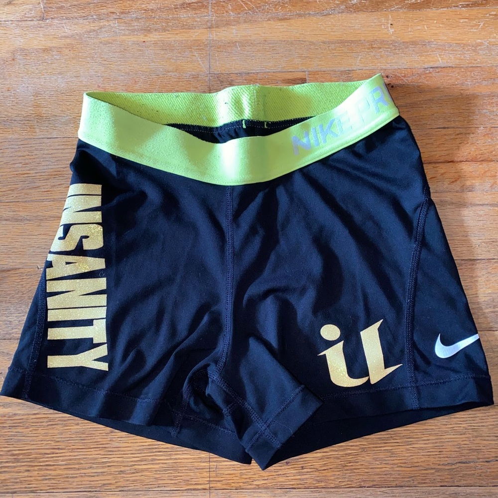 Nike Pro Shorts- neon yellow band with writing